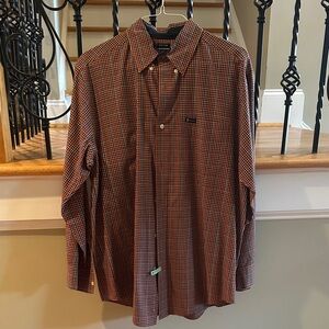 Chaps Men's Orange and Navy Plaid Casual Shirt